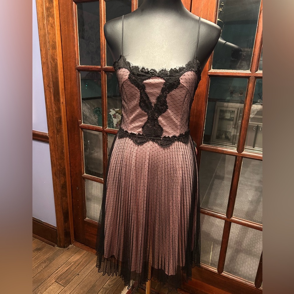 Betsey Johnson Dusty Rose and Black Lace Slip Dress